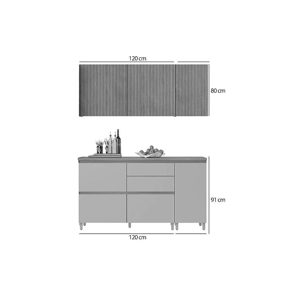 Cozinha Modulada Rainha CZ434 5 Portas 4 Gavetas MDF Nature e Verde Nesher Móveis