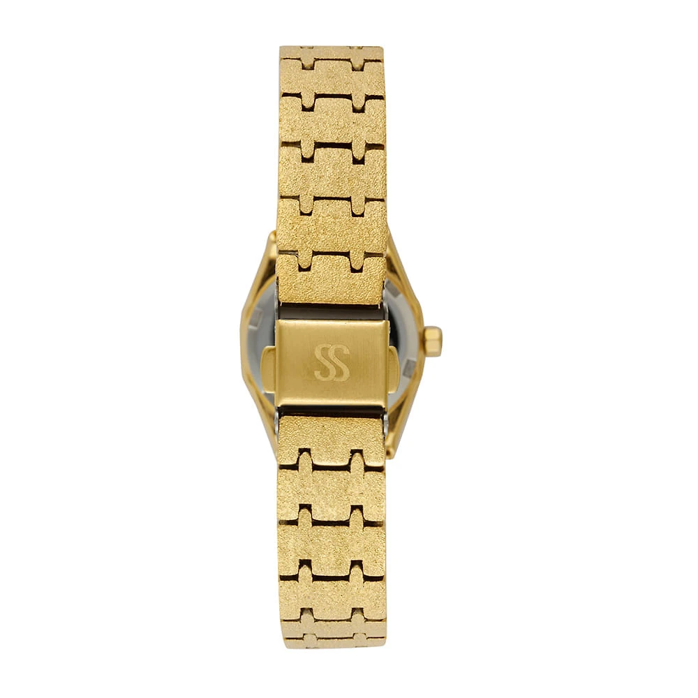 Miniatura Relógio Feminino Analógico Textura Dourado