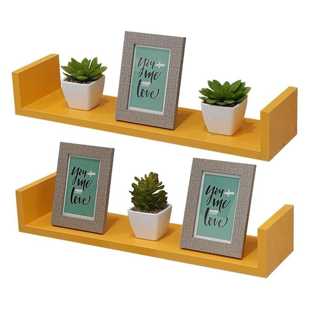 Prateleira Kit 2 U 70 X 25cm MDP Fixação Suporte Invisível Moderno Sala Amarelo Mercado