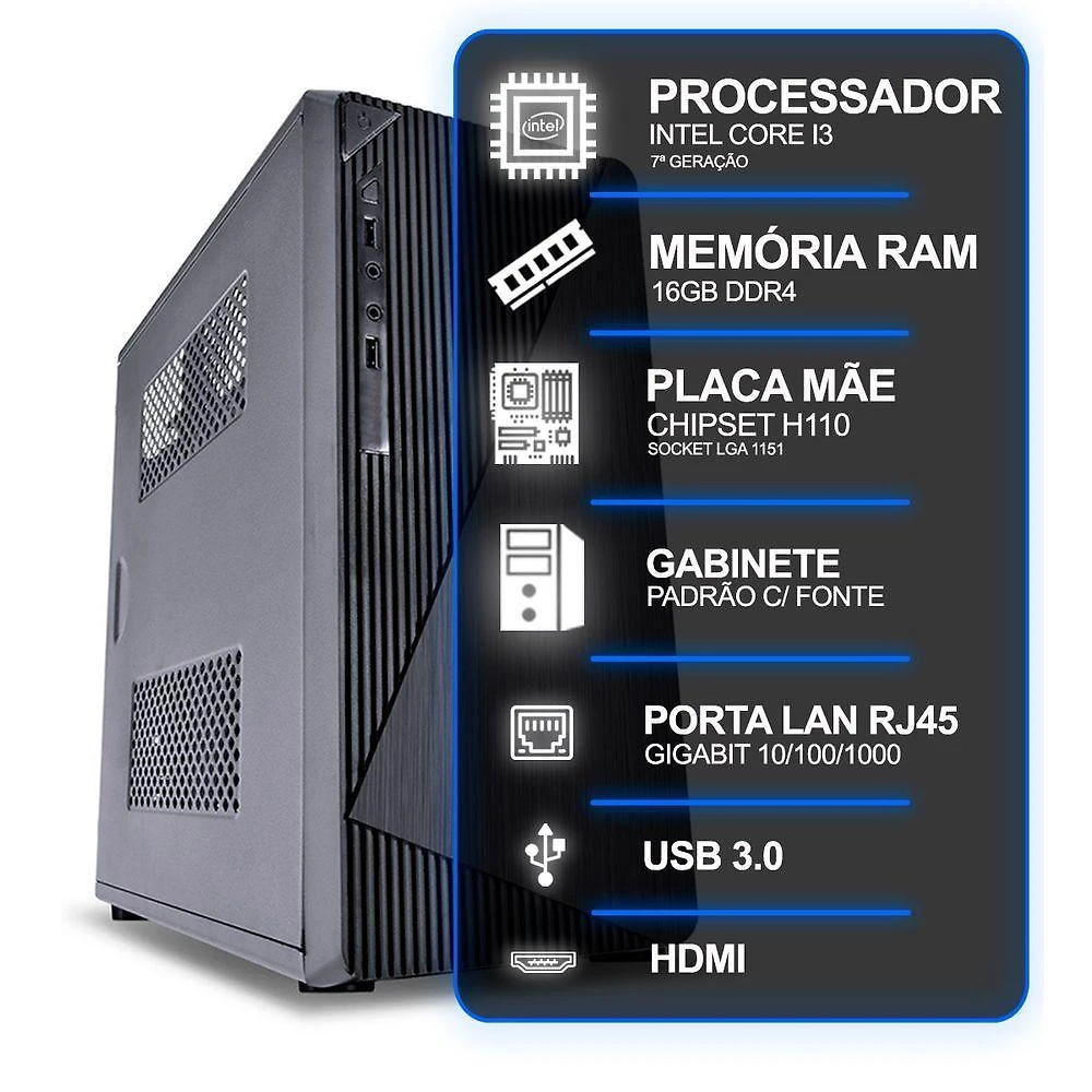 Computador Desktop Intel Core I3 7a Geração 16GB Ram sem Ssd