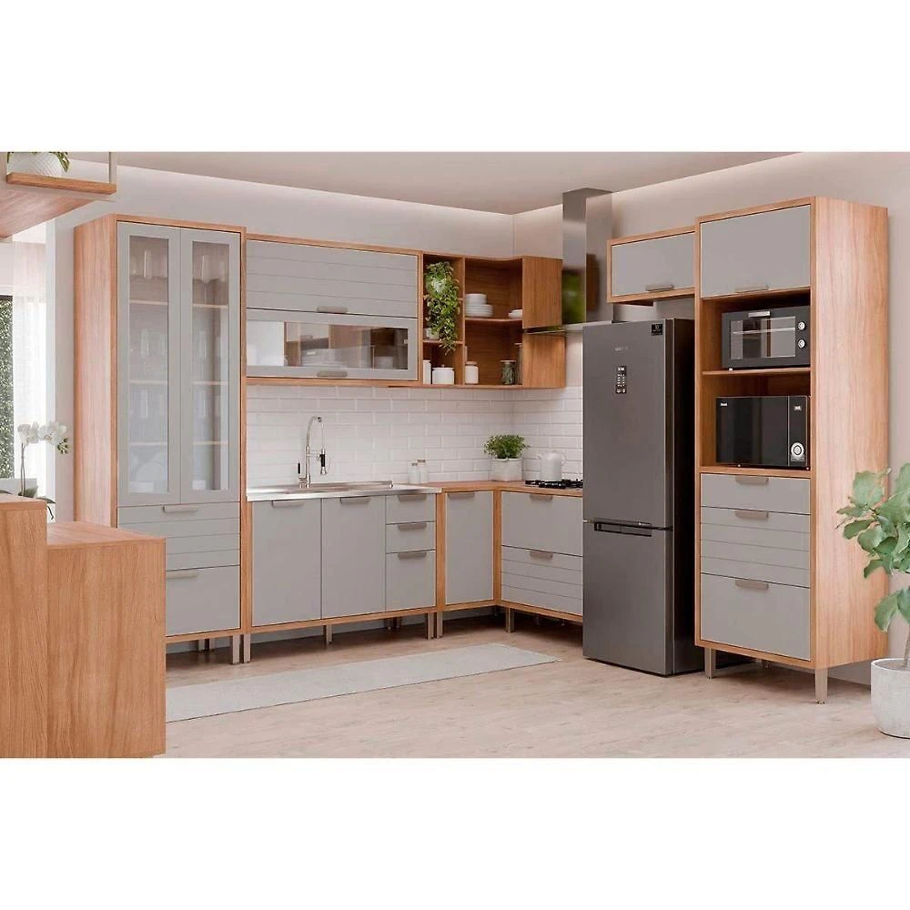 Cozinha Completa Eloise 16 Portas 7 Gavetas MDF 120 cm Amadeirado 8 Peças