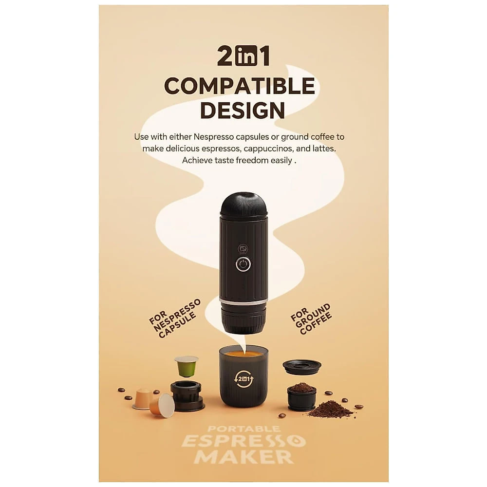 Máquina de Café Portátil 19 Bar com Bateria Recarregável de 7500mAh para Viagens, Acampamento e Casa, 12V 120W, RECAFIMIL, Preta 110v