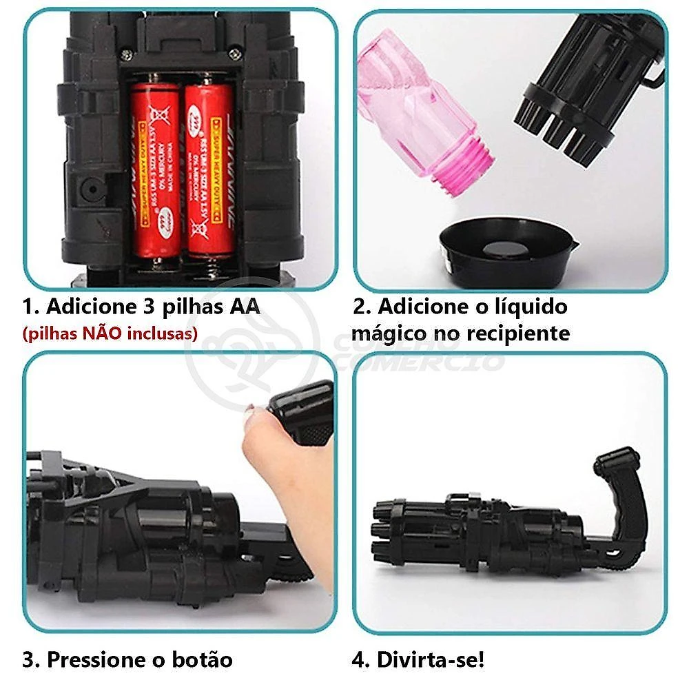 Brinquedo de Bolhas Elétrico Infantil Máquina Elétrica 8 Saídas Preto Smart Bracelet