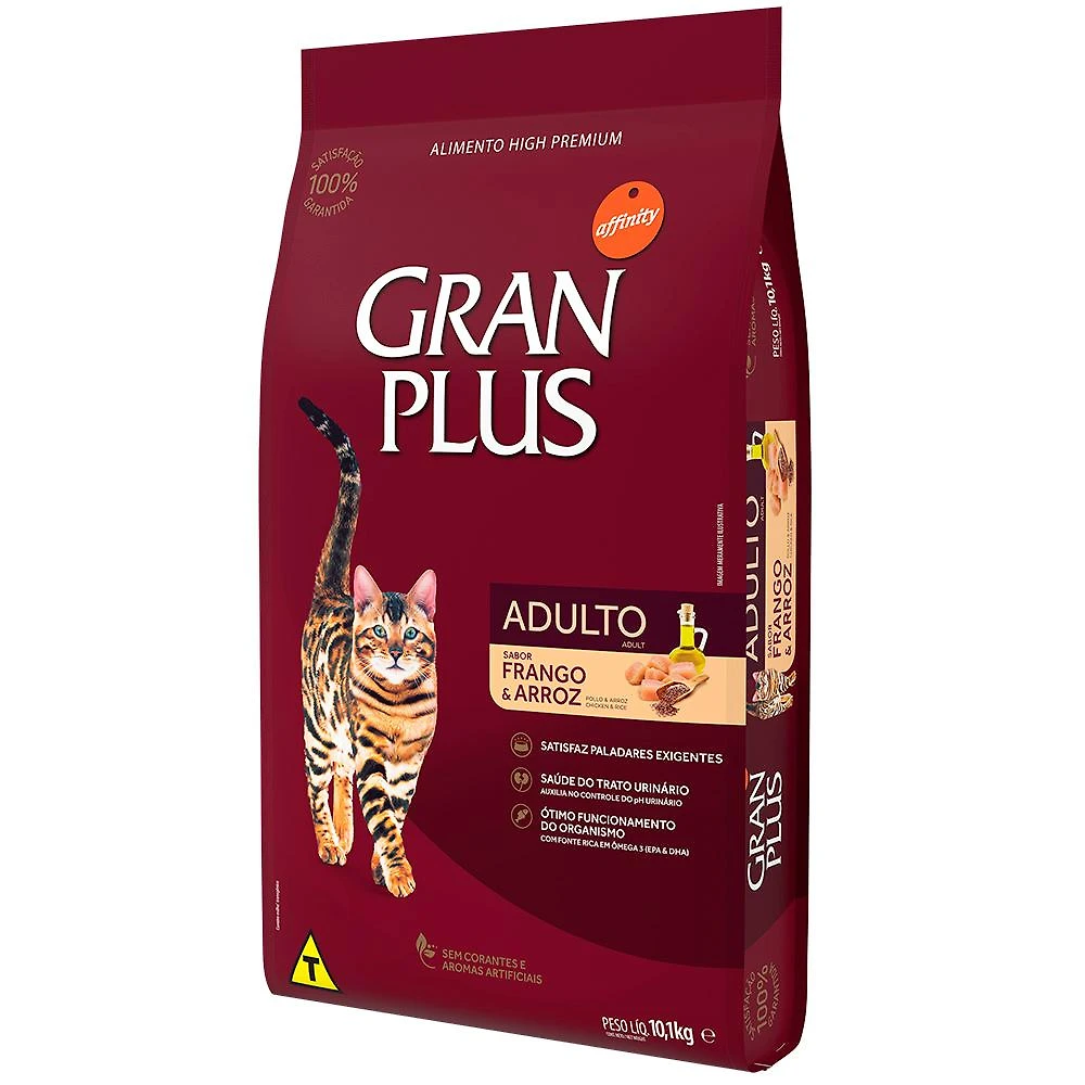 Miniatura Ração Gran Plus Frango e Arroz para Gatos Adultos - 10,1 Kg