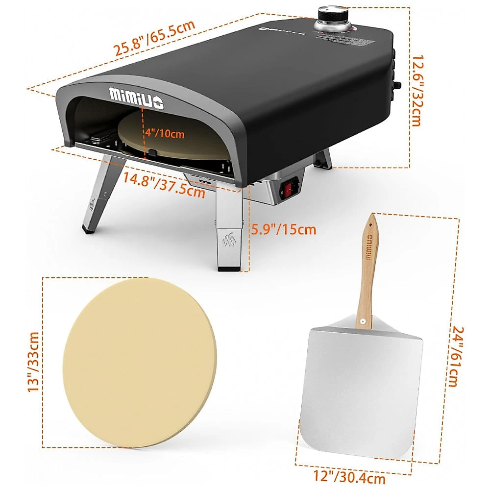 Forno de Pizza Mimiuo Tisserie G-Oven 35 cm a Gás Propano Pedra Refratária Giratória 482°C Napolitana Portátil Externo Preto