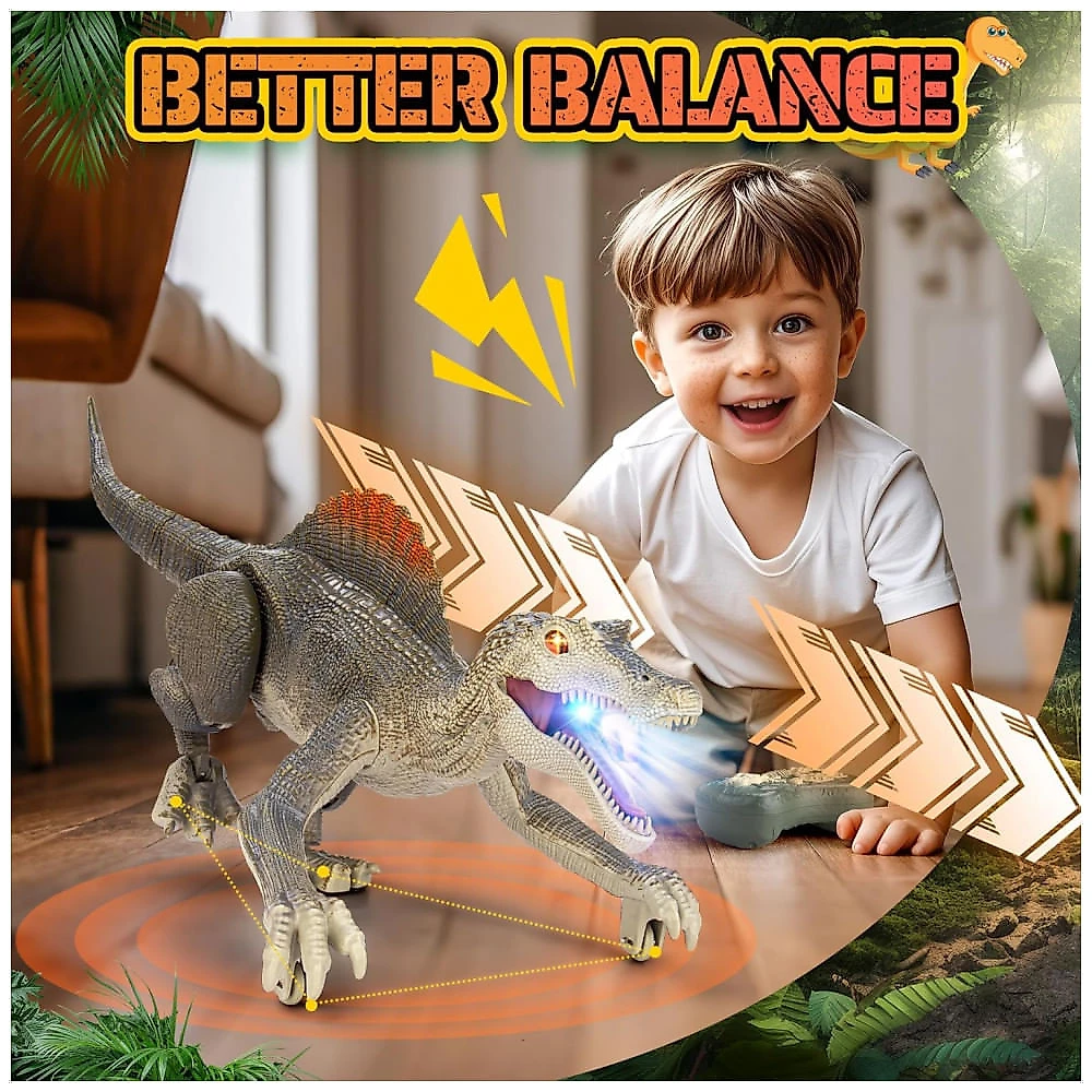 Brinquedo de dinossauro, Dinosaurio Realista de Controle Remoto para Crianças, 35 cm, 2.4GHz, Andar, Recarregável, Olhos 3D Realistas, Bokigibi