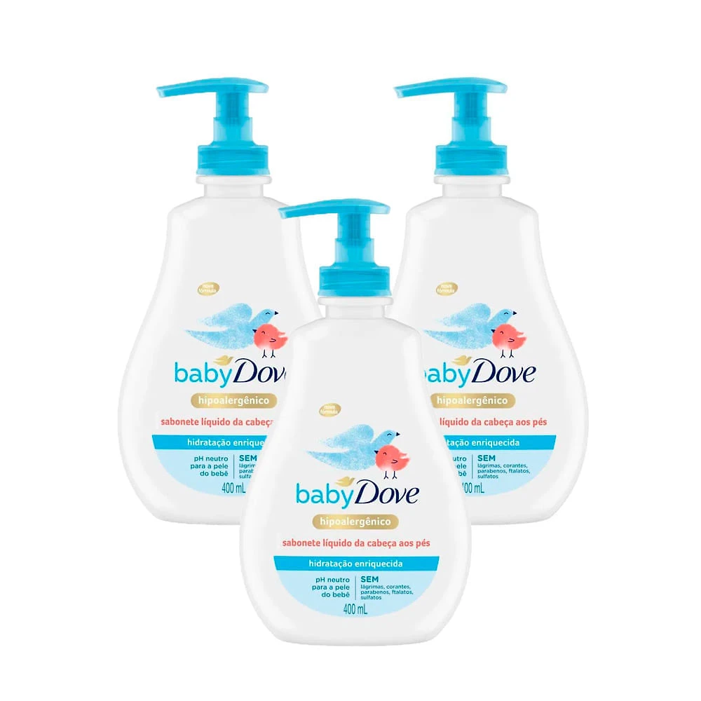 Sabonete Líquido Dove Baby Hidratação Enriquecida 400ml | Kit de 3 unidades