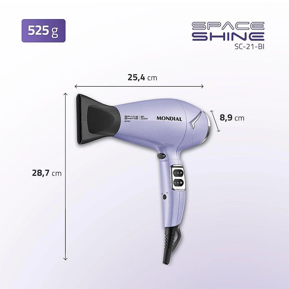 Secador De Cabelos Space Shine Mondial Lilás Bivolt - SC-21-BI