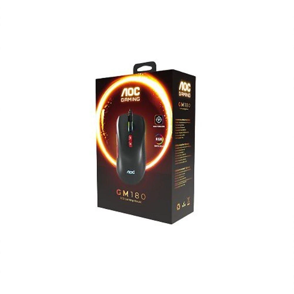 Mouse Gamer AOC GM180 Windows Linux 7200 DPI RGB Preto