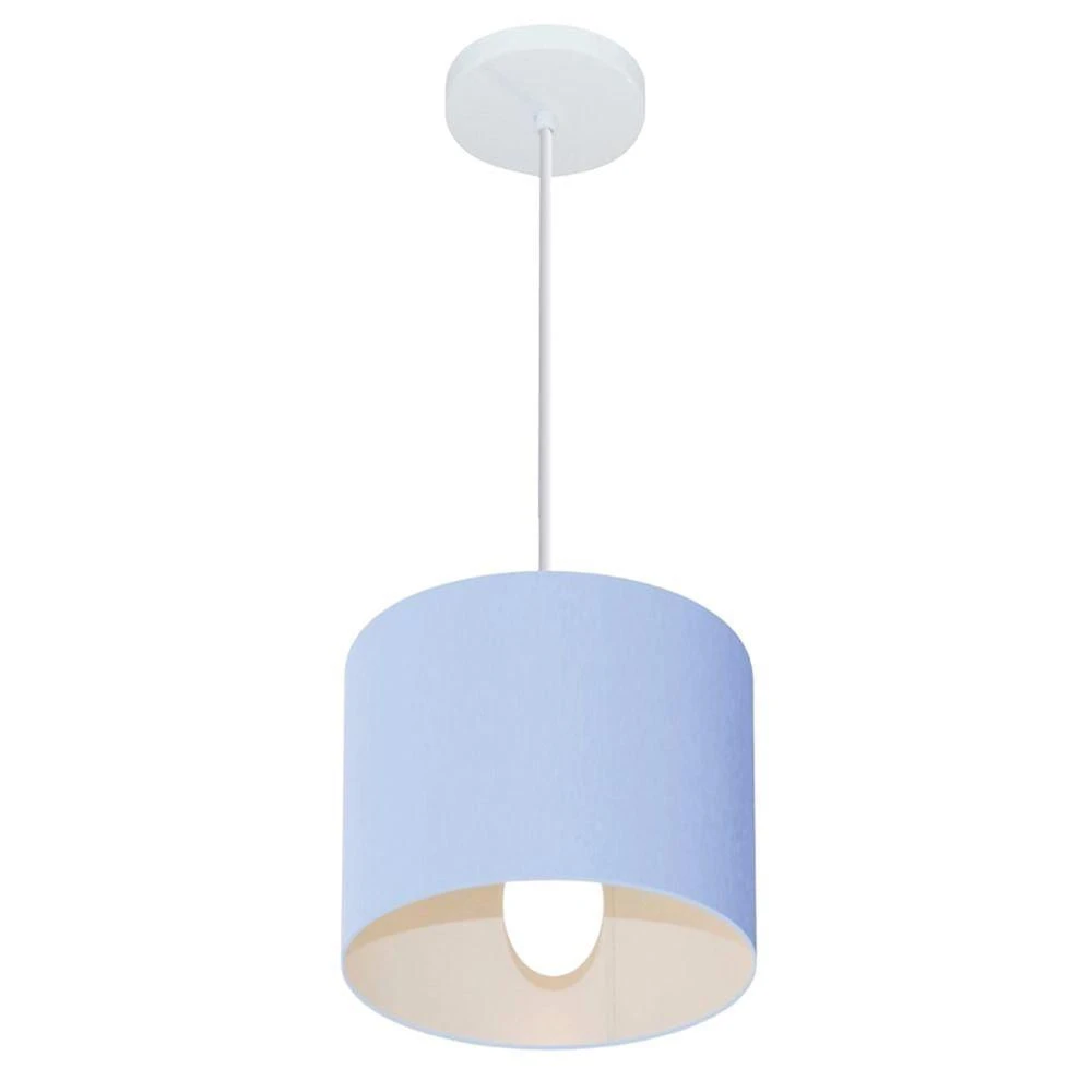 Lustre Pendente Cilíndrico Md-4046 Cúpula Em Tecido 18x18cm Azul Bebê - Bivolt