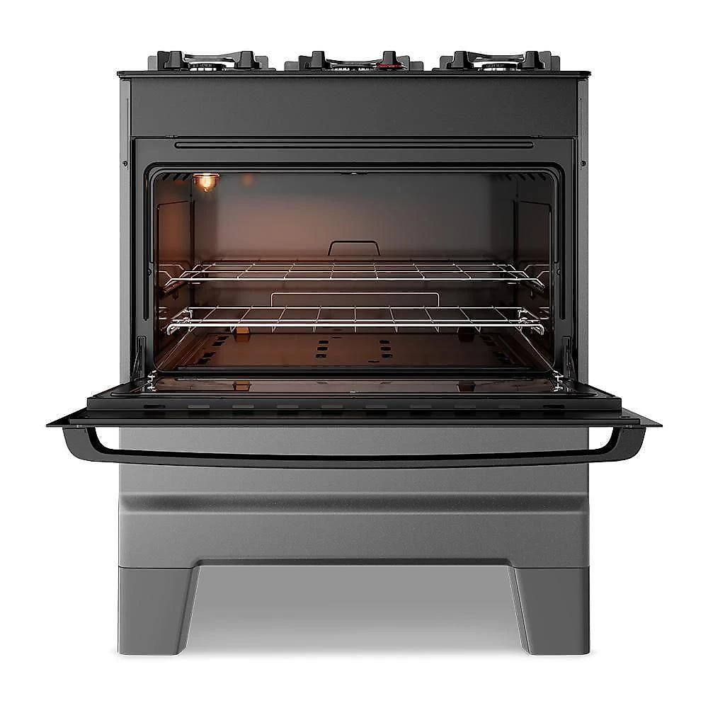 Fogão A Gás Mesa De Vidro Forno 84l Esmaltec Ideal Master Glass Titanium 5 Bocas Bivolt