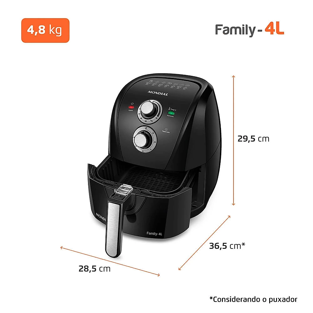 Fritadeira Sem Óleo Com Divisória Air Fryer 4L Mondial Preto/Prata 1500W - AFD-40-BFS 127V