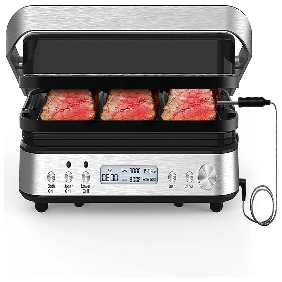 Churrasqueira Elétrica Grill 5 em 1 com Placas Removíveis. 110V 1600W, CATTLEMAN CUISINE, Prata