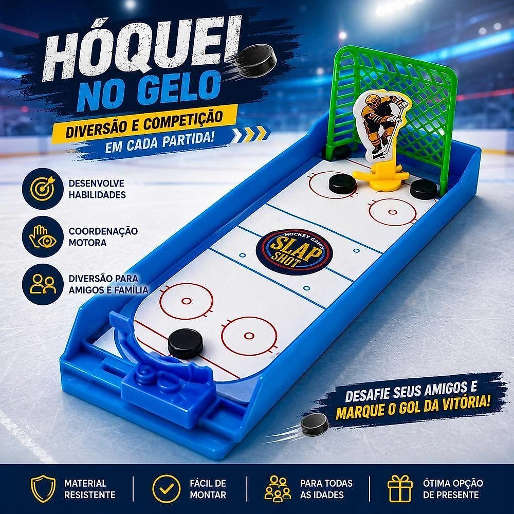 Jogo de Mesa Hockey no Gelo Infantil Educativo Divertido Cinza