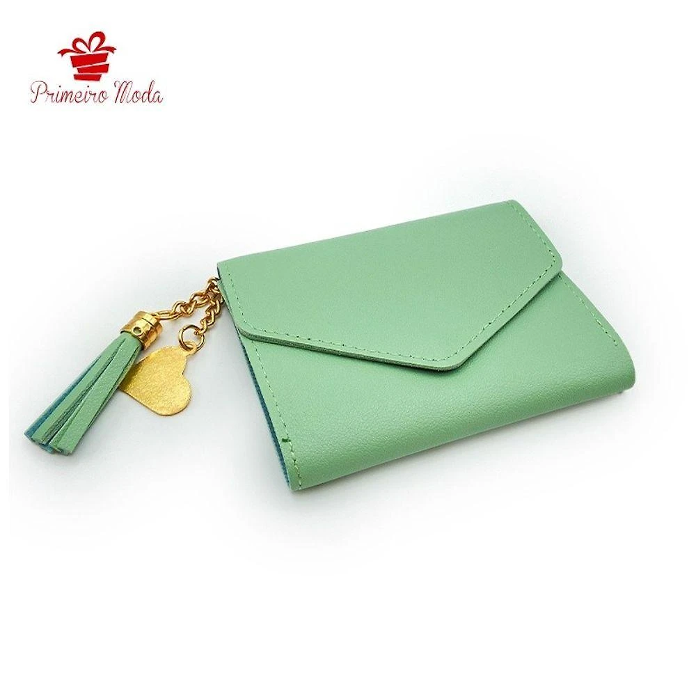 Carteira Feminina OEM Carteira com Franjas Bolsa Porta-cartões Couro Sintético 12 e 05x10 e 05 Verde