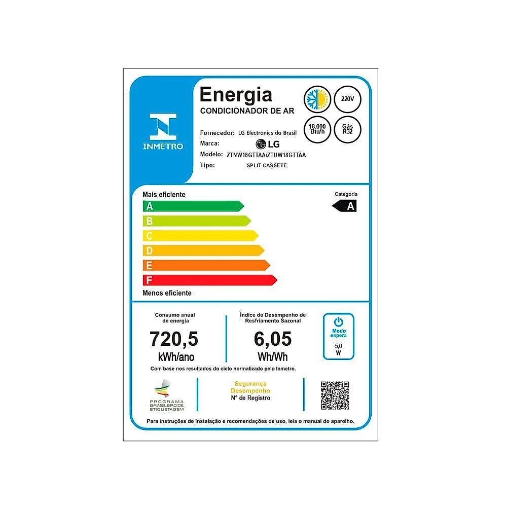 Ar Condicionado Cassete 1 Via LG Inverter 18.000 BTUs Quente E Frio 220V