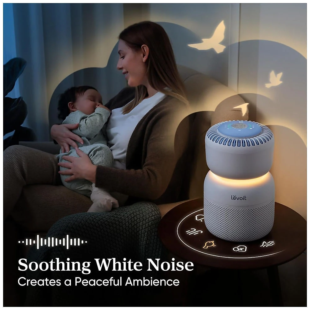 Purificador de Ar LEVOIT para Bebê com Máquina de Som Relaxante e Luz Noturna, Filtro HEPA e Monitor de Qualidade do Ar, Elimina Partículas