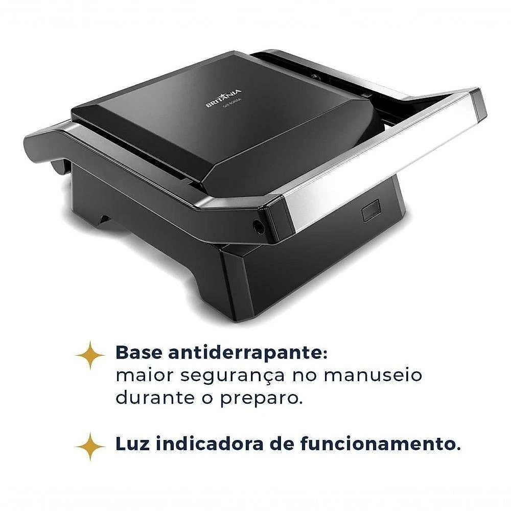 Grill Britânia BGR06A Dura Mais Abertura 180 Graus Chapas Antiaderentes 520W Preto 110V