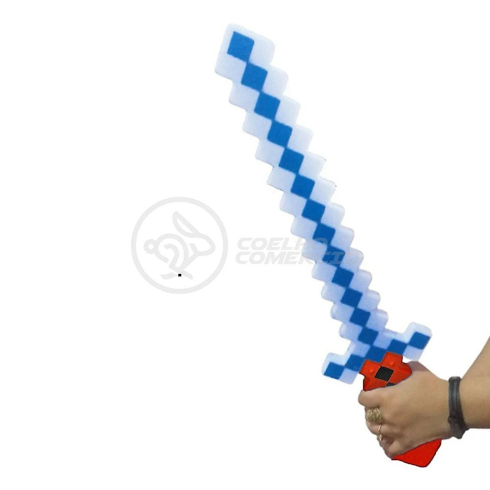 Kit Brinquedo Espada Pixel Minecraft 58cm C/Som Luz+3 Pilhas