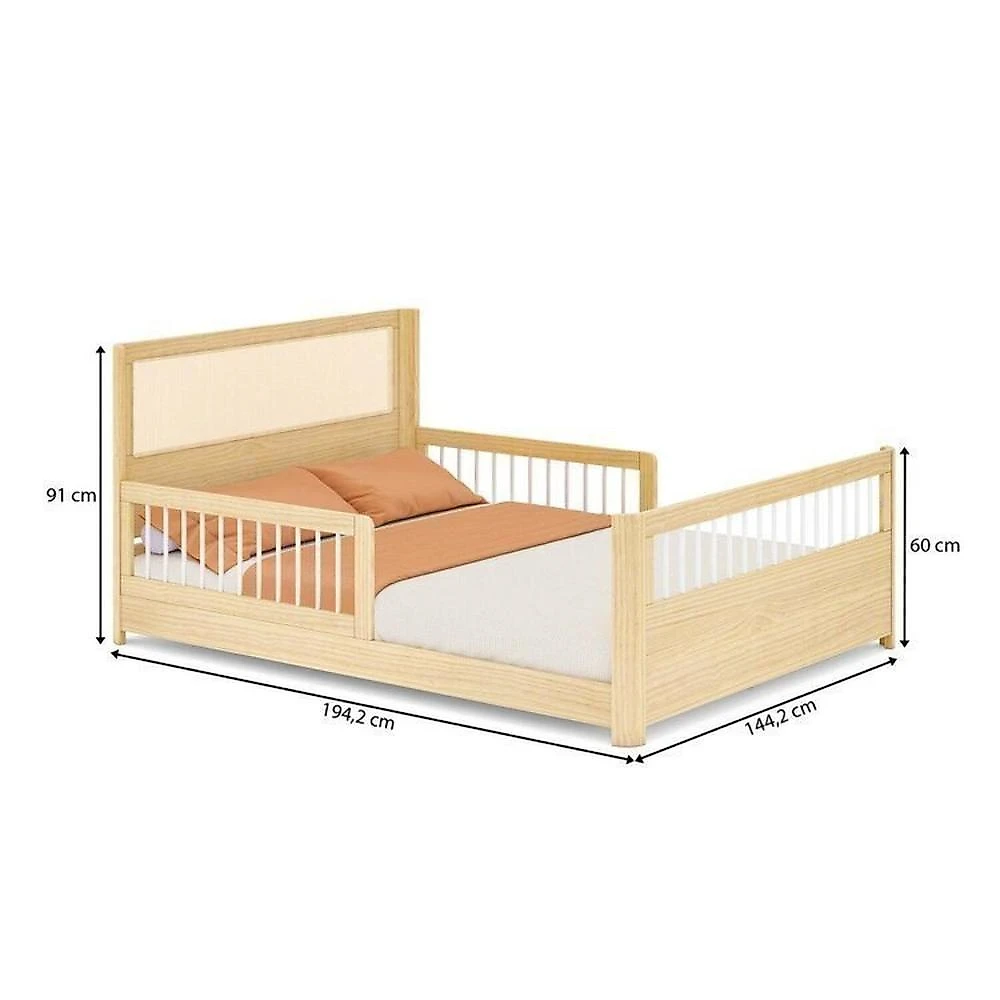 Conjunto Dormitório com Cama Montessoriana Casal e Guarda-roupa Modulado com Led Wave Casatema Branco/Natural