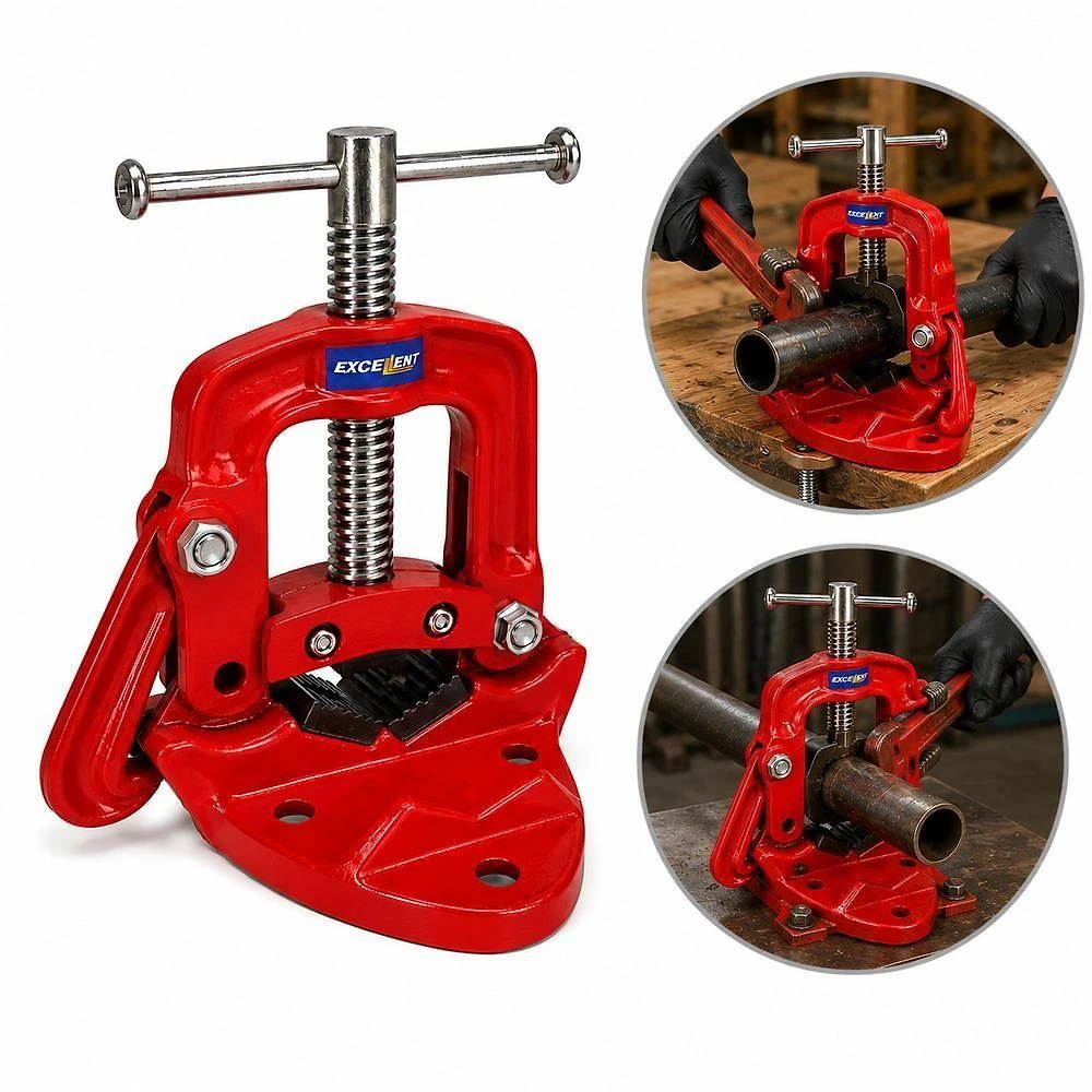 Morsa de Bancada para Tubo Torno Encanador 5kg Corte e Rosqueamento Até 2 Polegadas Base Fixa