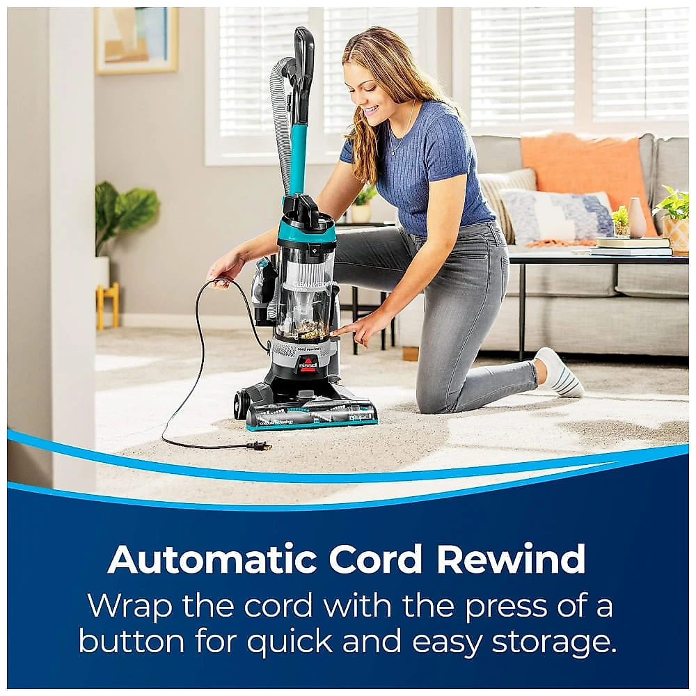 Aspirador de Pó 2 Litros com Rebobinamento Automático de Cabo e Bastão Ativo, 110V, BISSELL 2524, Preto e Azul
