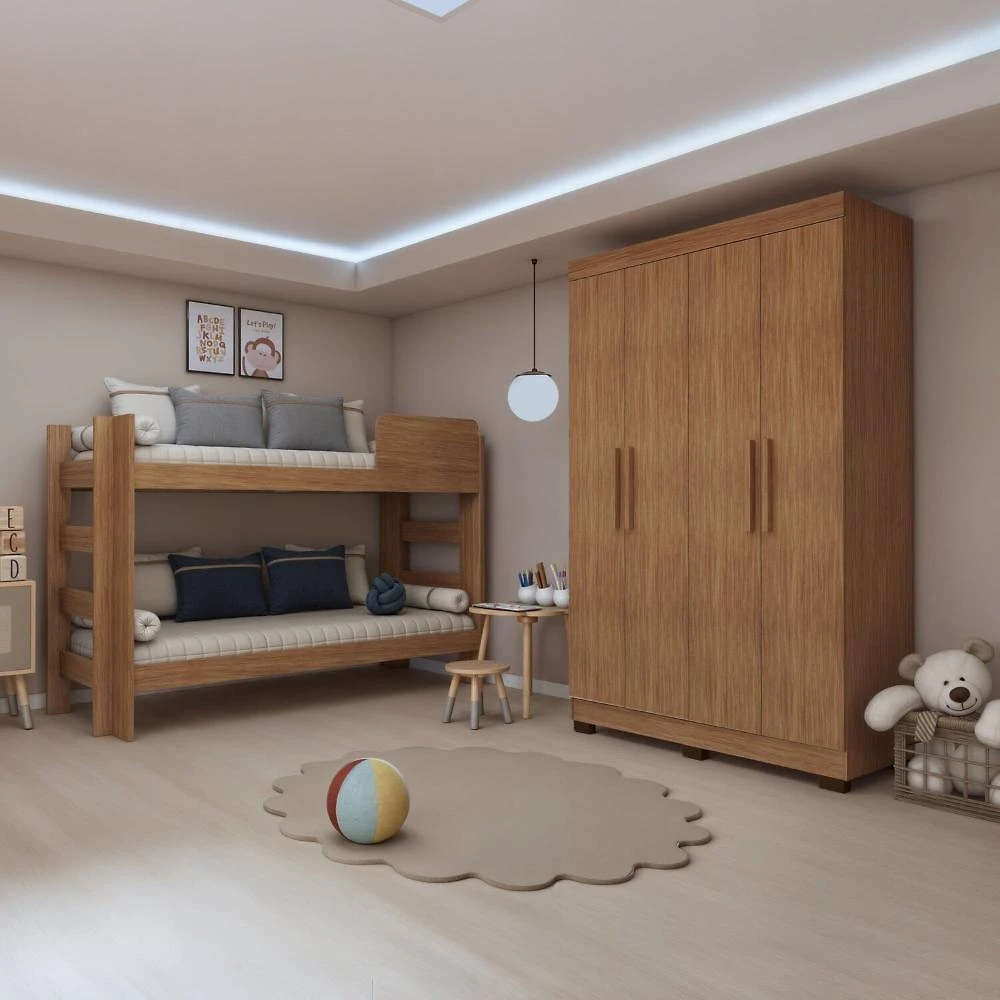 Quarto Infantil Completo com Guarda-roupa e Beliche Théo