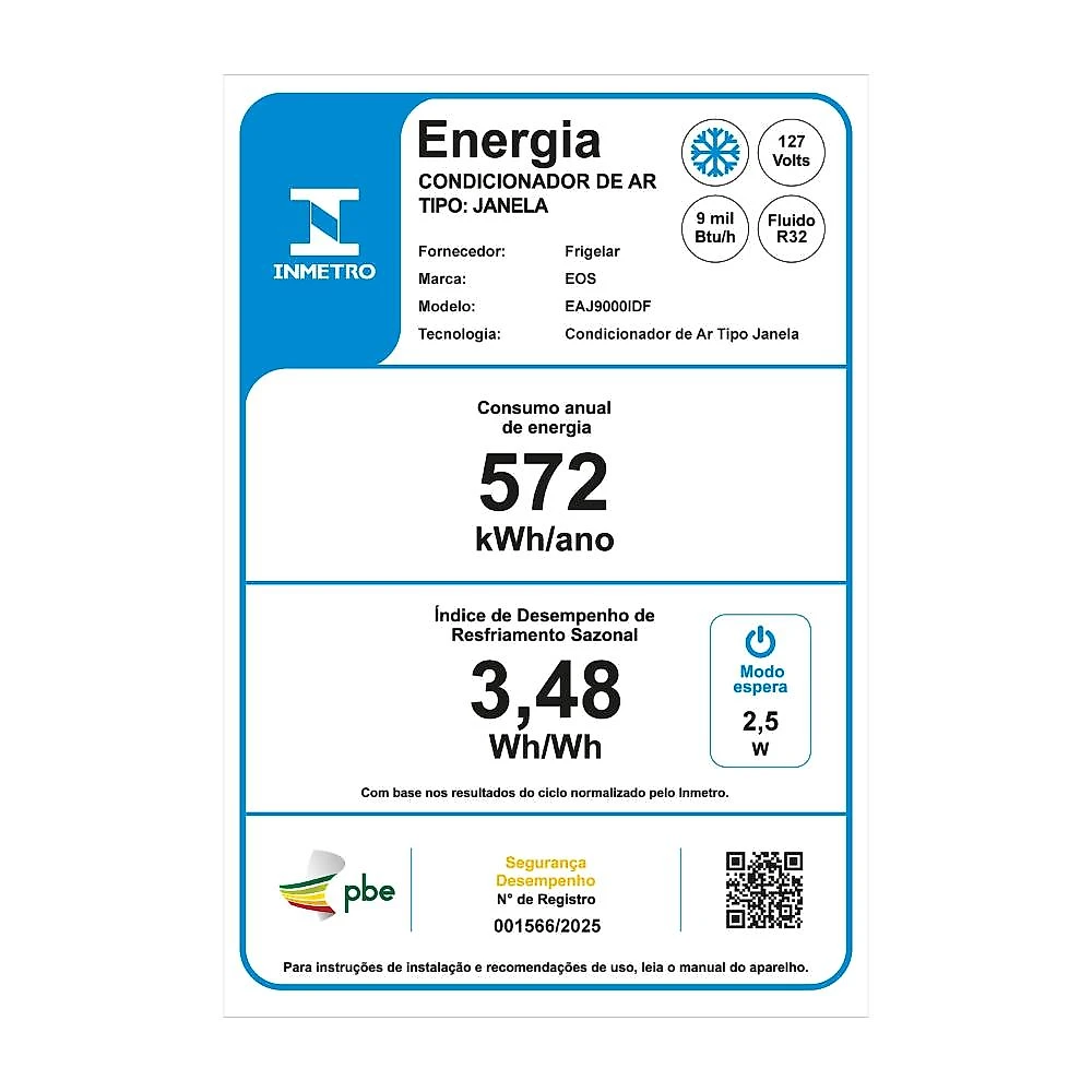Ar-Condicionado Janela Inverter 9000 BTUs EOS Só Frio Eletrônico Digital EAJ9000IDF 110V