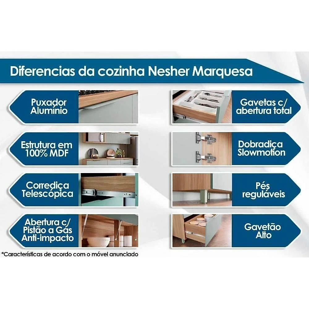 Armário De Cozinha Modulado Completa Marquesa 5 Peças Nature/verde - Nesher