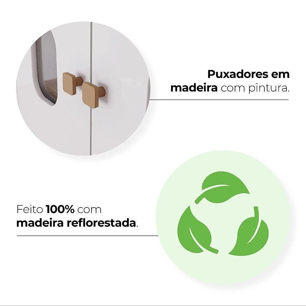 Quarto de Bebê com Guarda Roupas e Cômoda Aconchego 5 Portas 6 Gavetas MDF-MDP Branco Móveis Henn