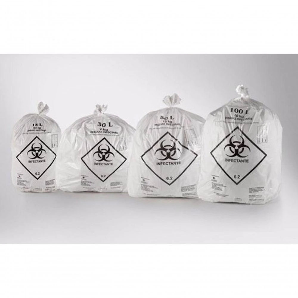 Saco de Lixo Infectante 50 Litros Branco Qualidade 80CM X 63CM Pacote 100 Unidades Higipack