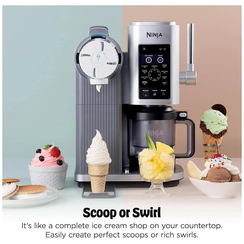 Máquina de Sorvete Ninja CREAMi Scoop & Swirl NC701 Prata 480 ml 13 Programas 800W