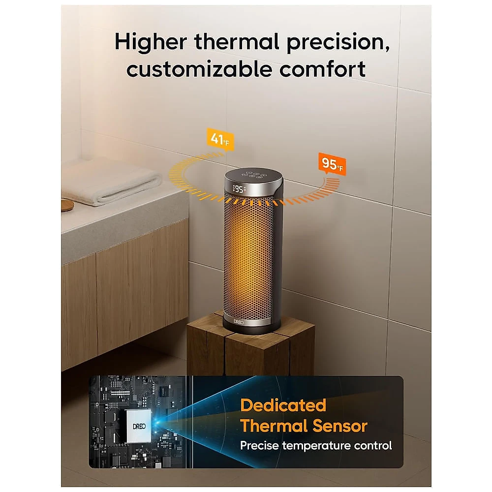 Aquecedor Dreo para Banheiro e Ambientes Internos, 70° Oscilante, 5 Modos, Controle Remoto, Timer 12h, Plugue Segurança ALCI