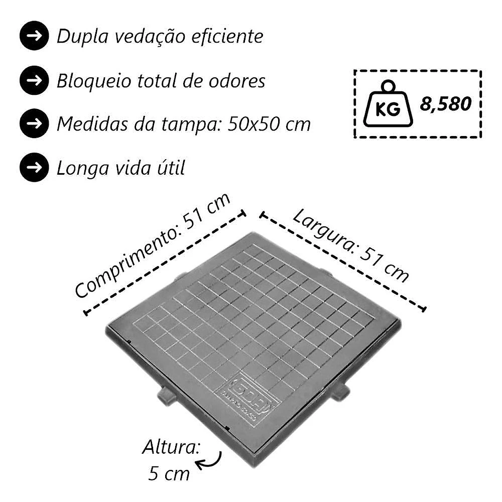 Tampa Tampão de Chão Alumínio Dupla Vedação Simples 50x50cm Prata GDA Industria e Distribuidora