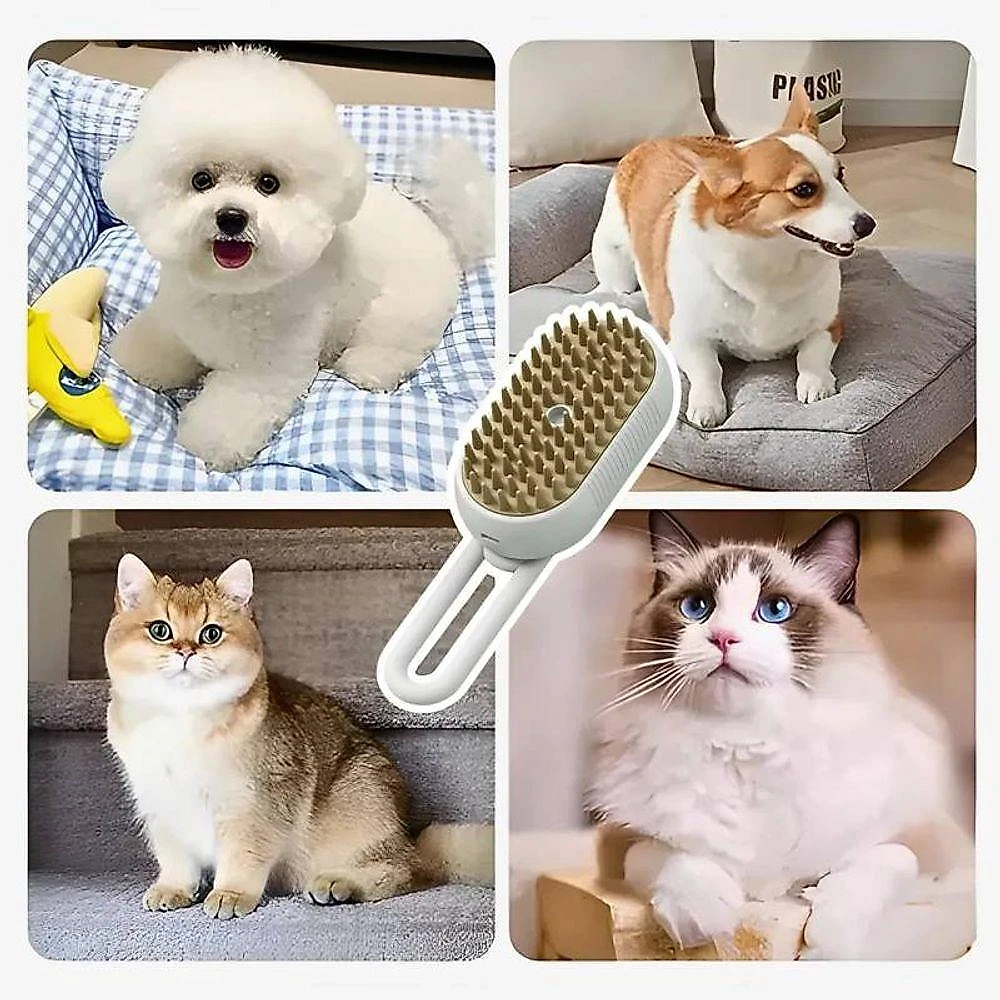 Kit 02 Escova à Vapor para Pets 3 em 1 Cães e Gatos Branco com Bege