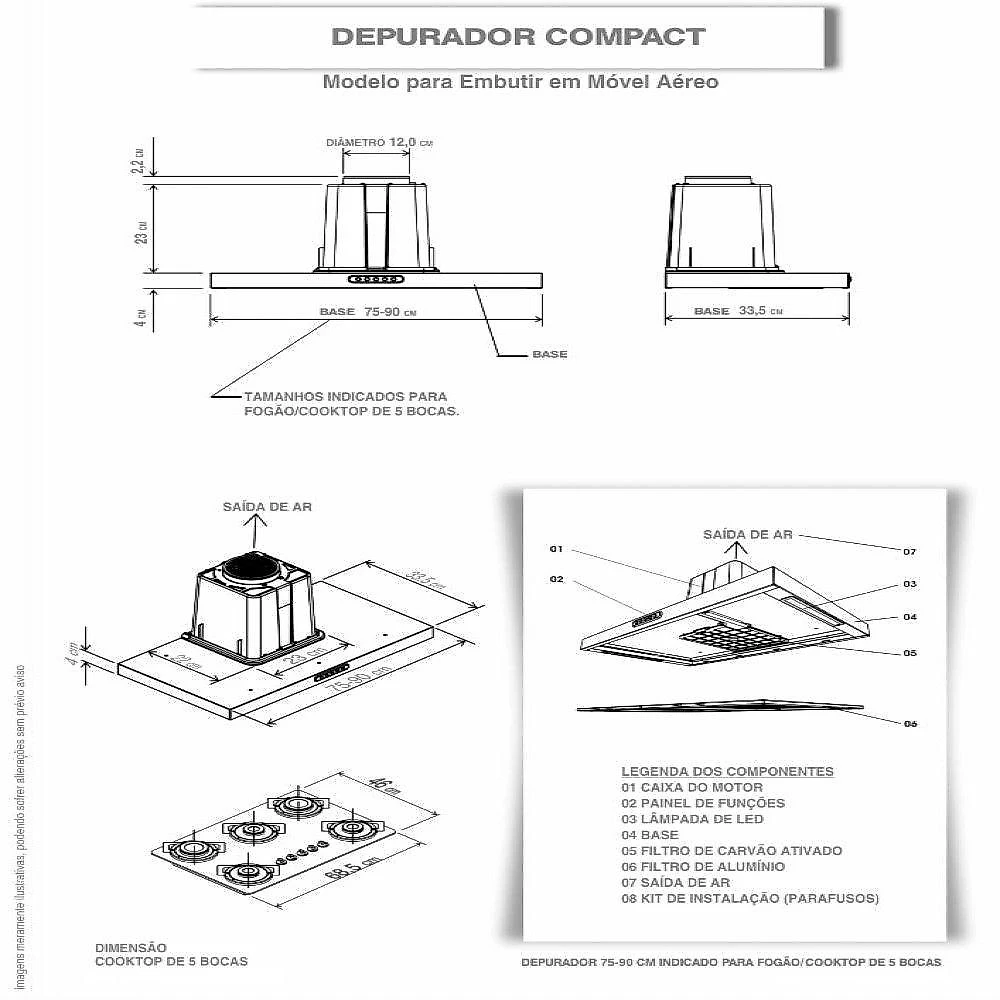 Depurador De Embutir Inox 90Cm Compact New Inox 220V 220V