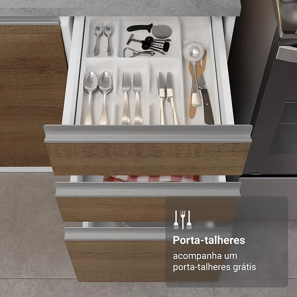 Armário de cozinha completa 549cm glamy madesa 01 branco