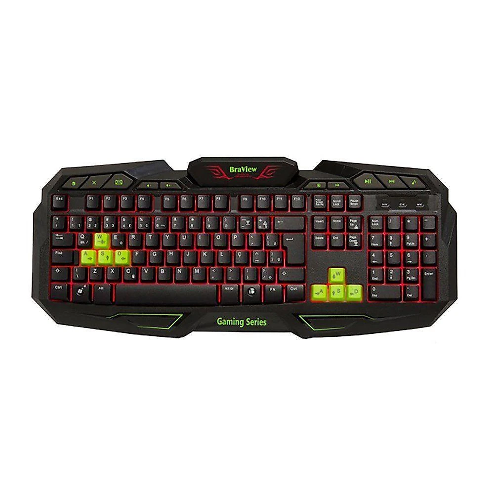 Teclado Gamer Braview TCO801 com LED Individual 3 Níveis e USB 2m Verde