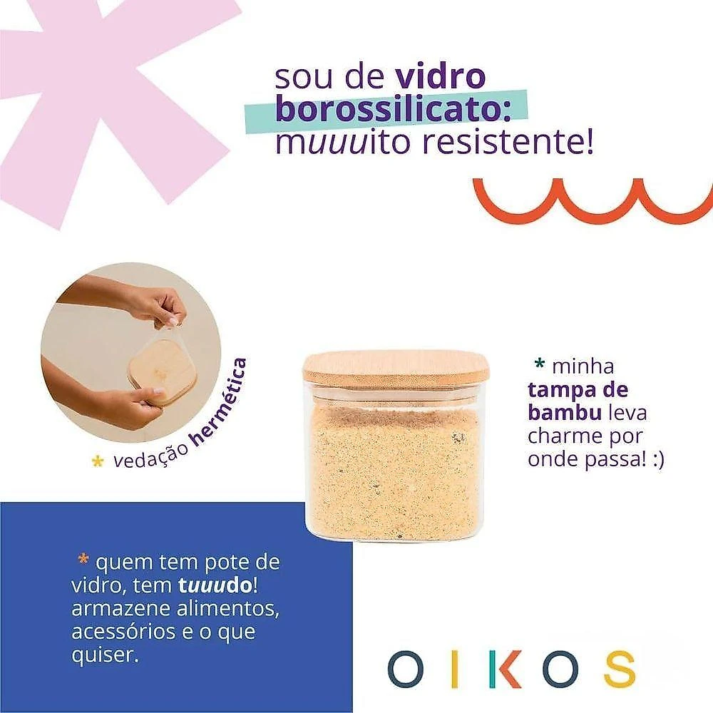 Kit 3 Potes de Vidro com Tampa de Bambu Tüd 1,1L Transparente
