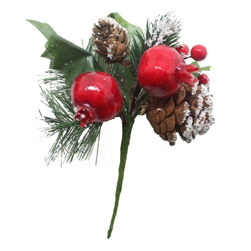 Kit 6 Ramos Romã Decoração De Natal Artificial Com Detalhes Branco 16cm