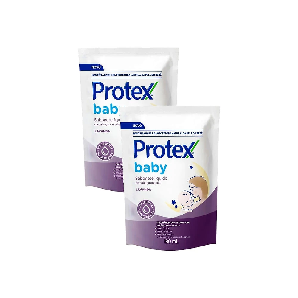 Kit 2 Sabonete Líquido Protex Baby da Cabeça aos Pés Lavanda Refil 180ml