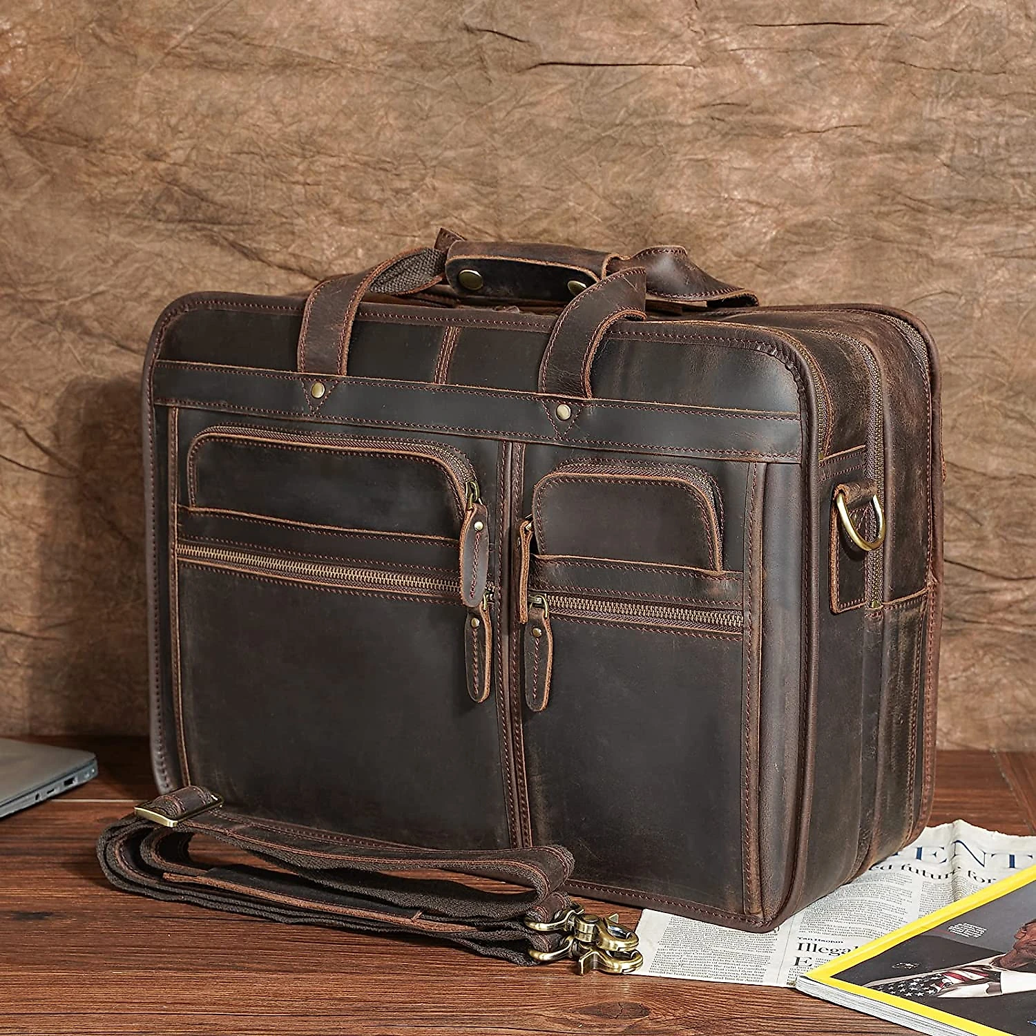 ORIGINAL POLARE BolsaMaleta de Couro Genuíno Masculina para Laptop 43 cm Marrom