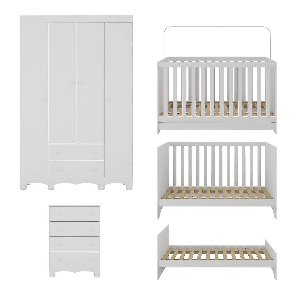 Quarto de Bebê Completo com Berço Americano 3 em 1 Colchão Incluso Dengo Multimóveis MP4604 Branco