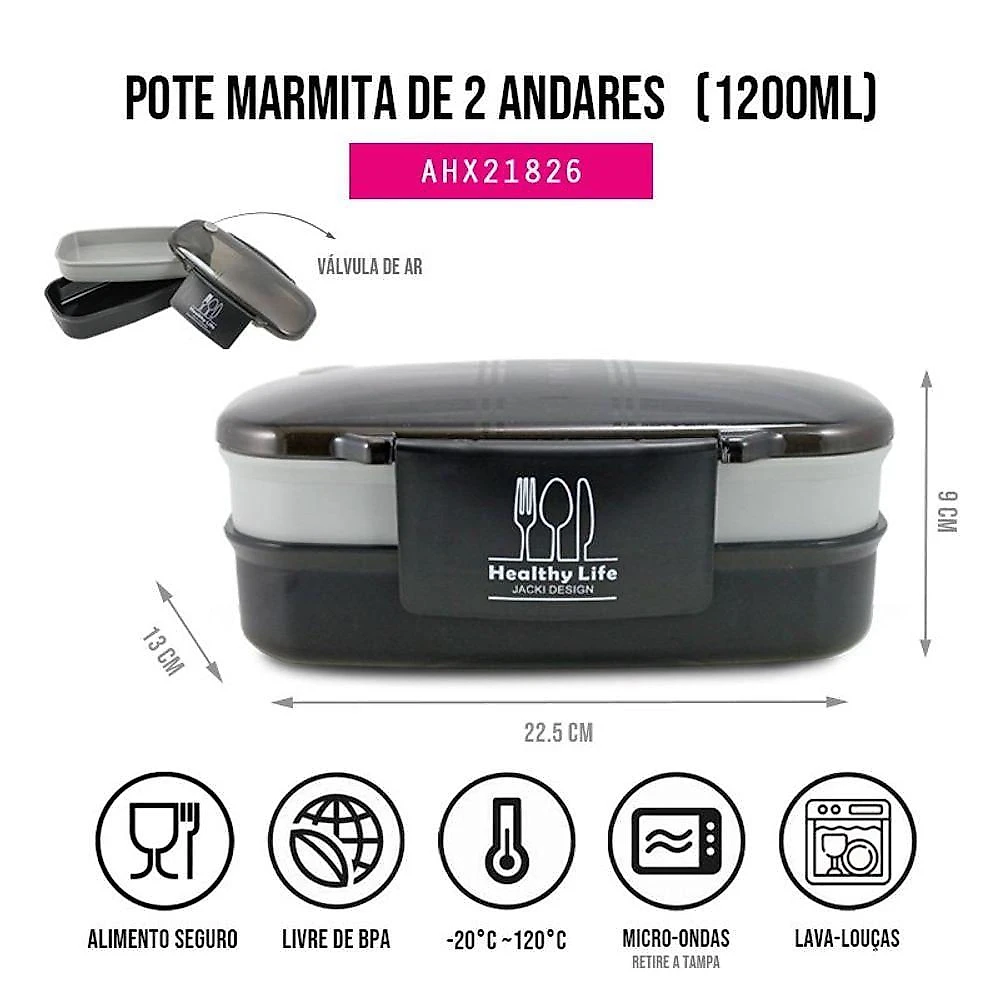 Bolsa Térmica Concept Com Pote De Marmita E Porta Talheres Com Porta Escova E Pasta De Dente Preto