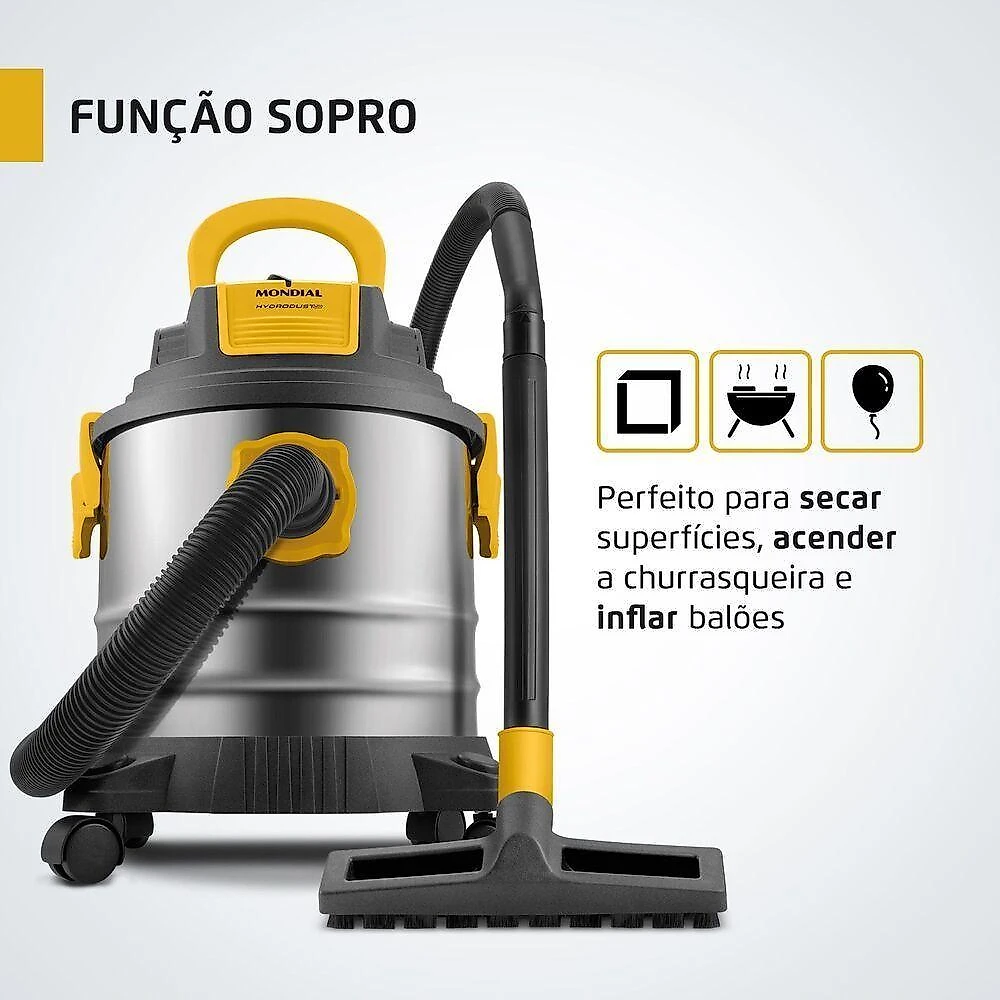 Aspirador de Pó e Água Vertical Mondial APT-02-20L-I 1600W 20L com Sopro Preto-Inox