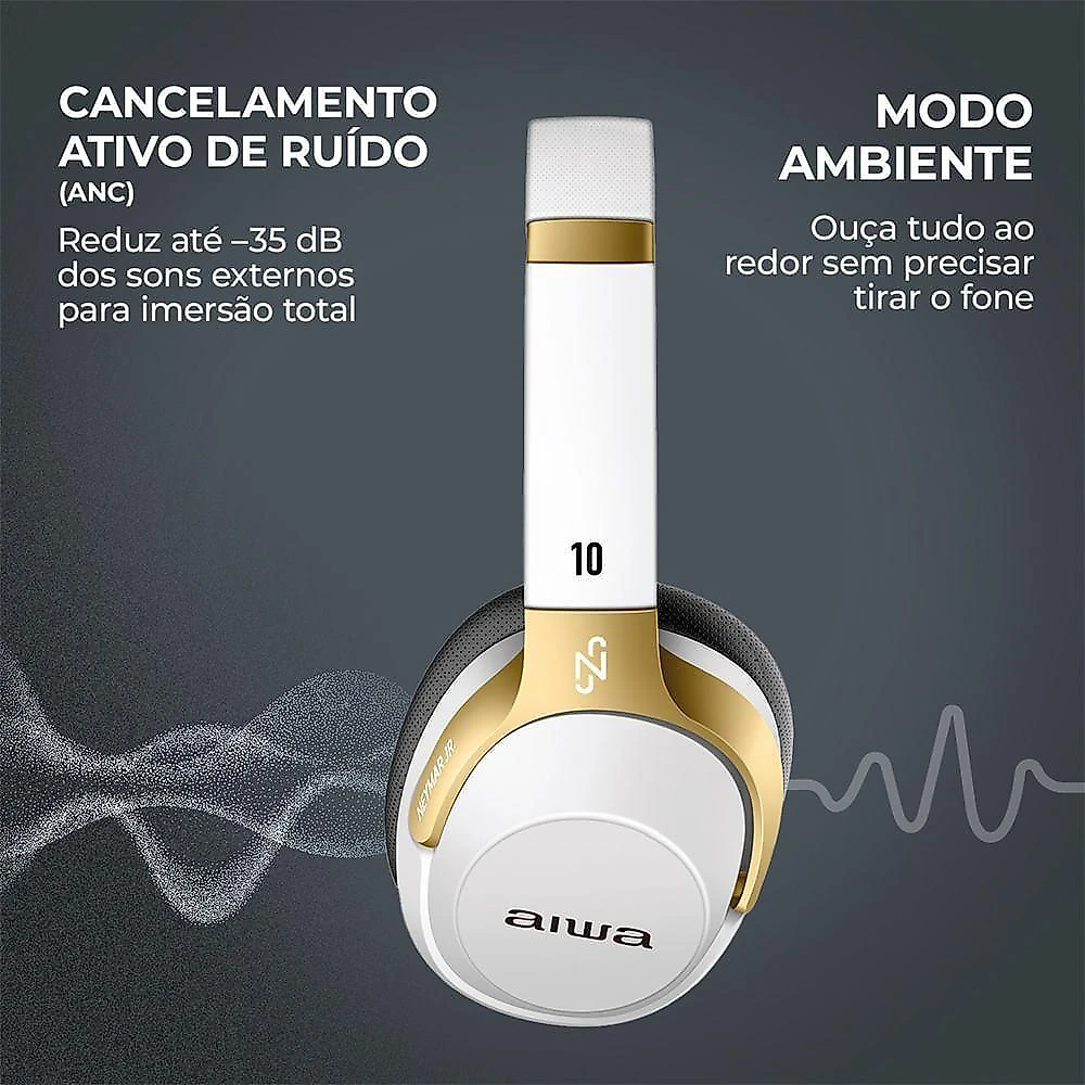 Headphone Aiwa Neymar Anc Branco/dourado Aws-hp-nj-01-wg Fone De Ouvido Aws-hp-nj-01-wg Bivolt