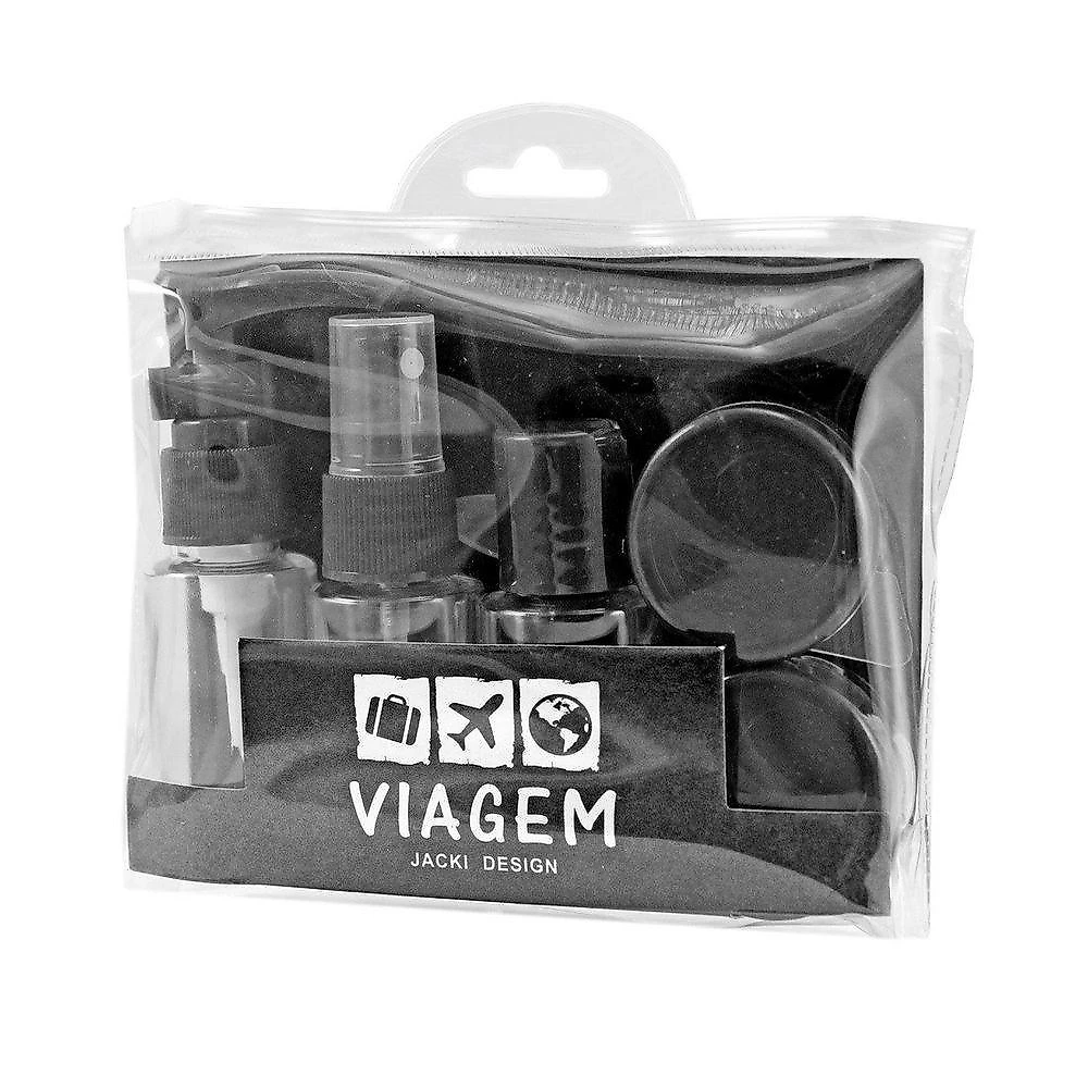 Kit De Bolsa Transparente E Frascos De Viagem De 7 Peças Preto