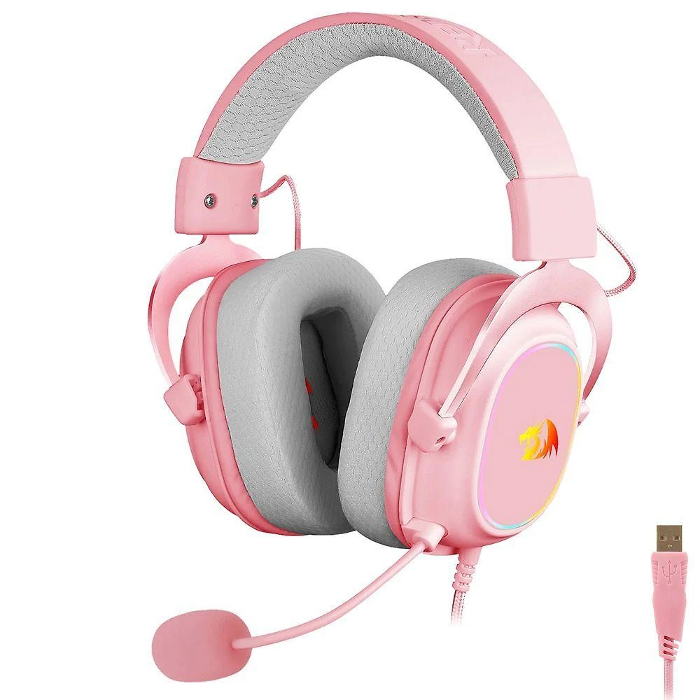 Headset Gamer Redragon H510P-RGB Zeus X RGB USB Microfone Rosa