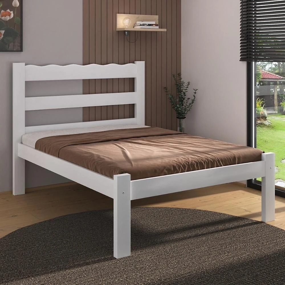 Cama De Casal Madeira Maciça Para Colchão 128-138x188cm Multimóveis Branco