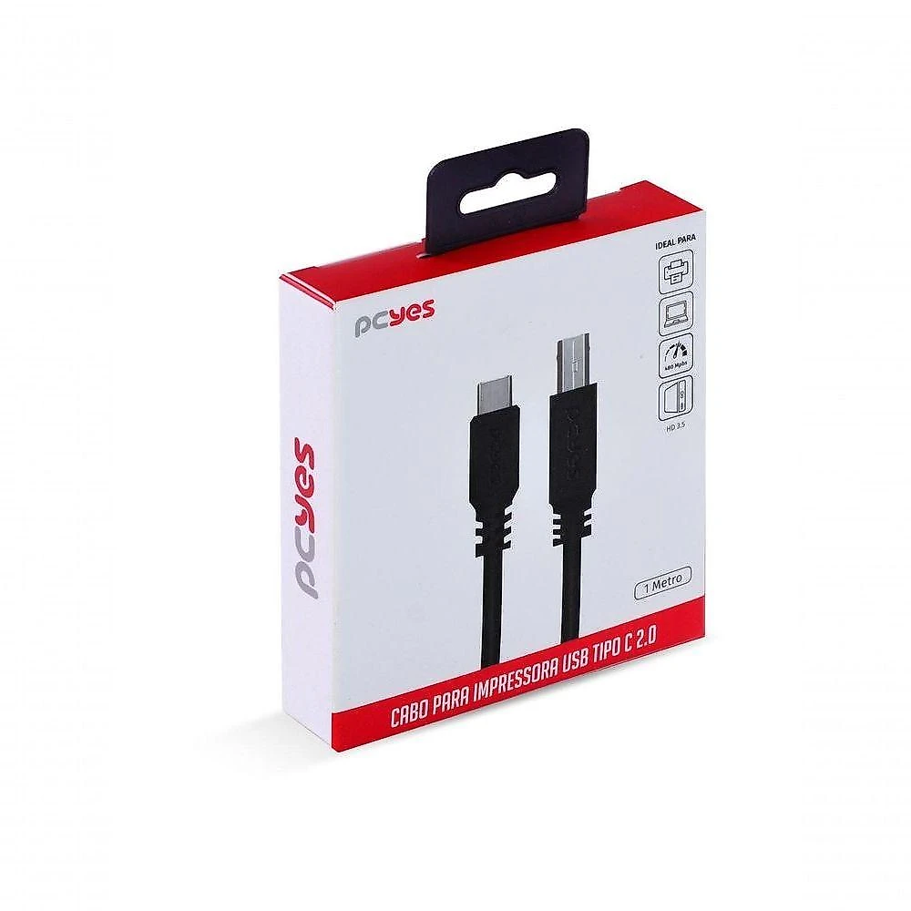 Cabo Para Impressora Usb Tipo C Para Usb B 2.0 1 Metro Preto - Pucbp-1